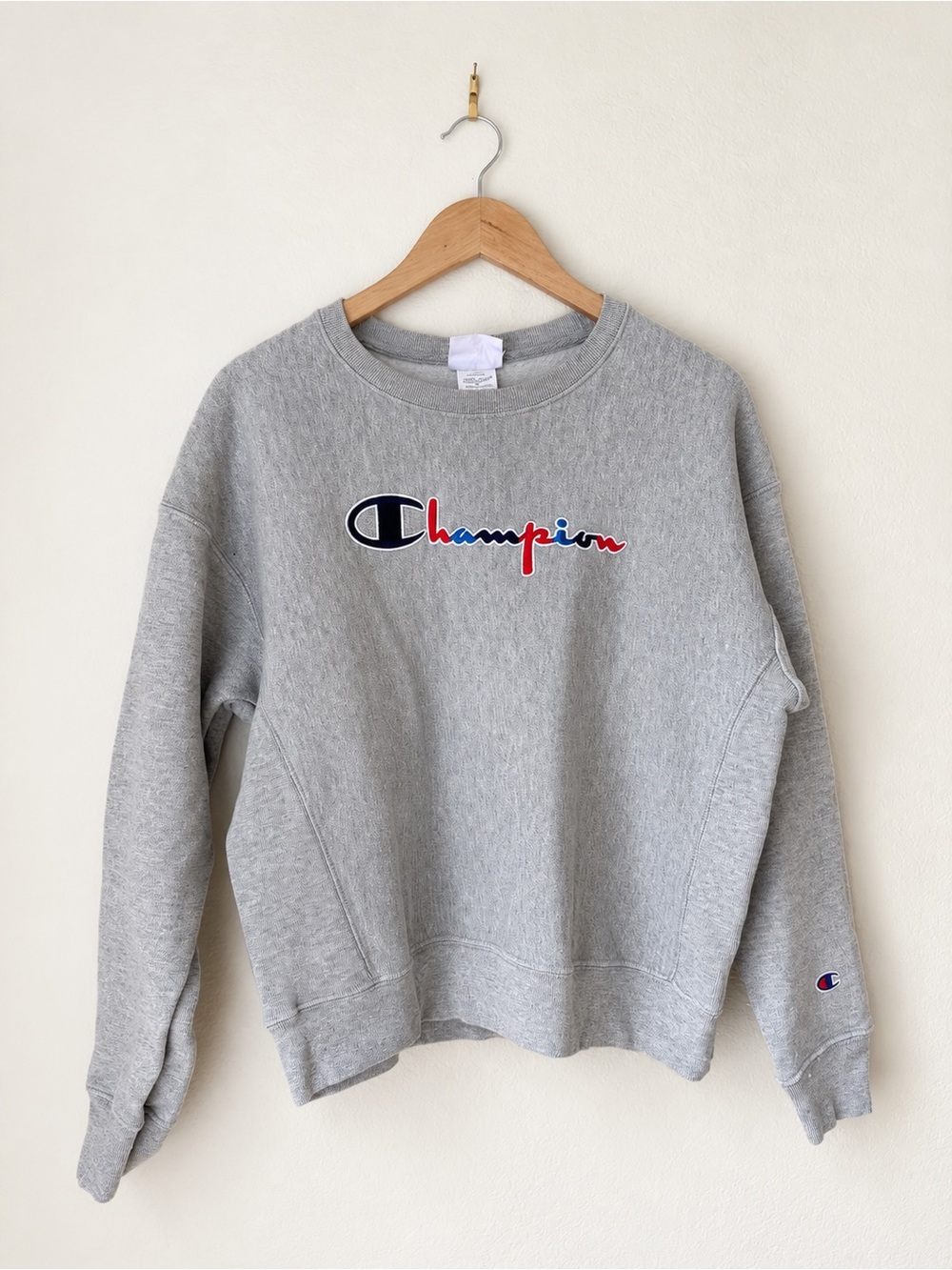 Champion Reverse Weave Gray Logo Crewneck Sweatshirt Large